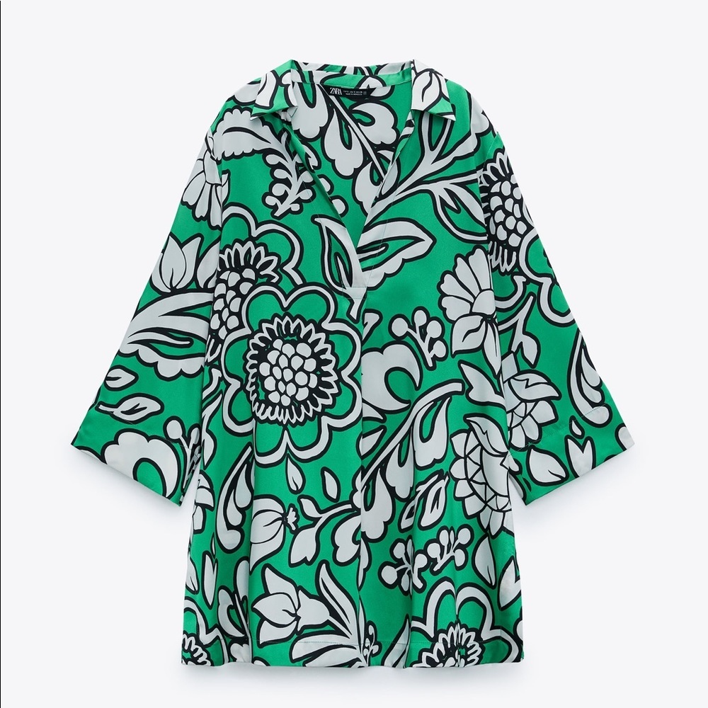 LONG FLORAL PRINT OVERSIZED BLOUSE - Picture 3 of 9